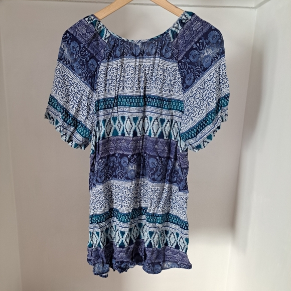 Faded Glory | Blue bohemian style t shirt with front tassel tie ups - Picture 7 of 11